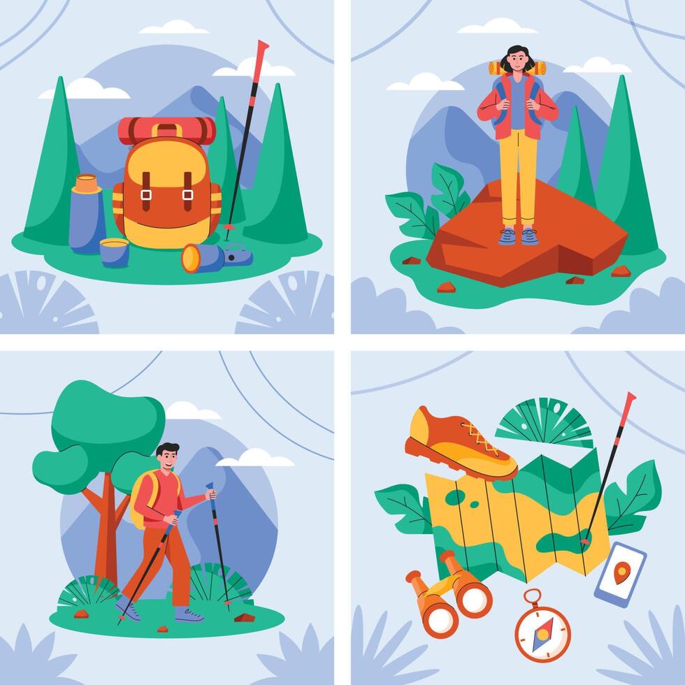 Hiking compositions in flat design vector