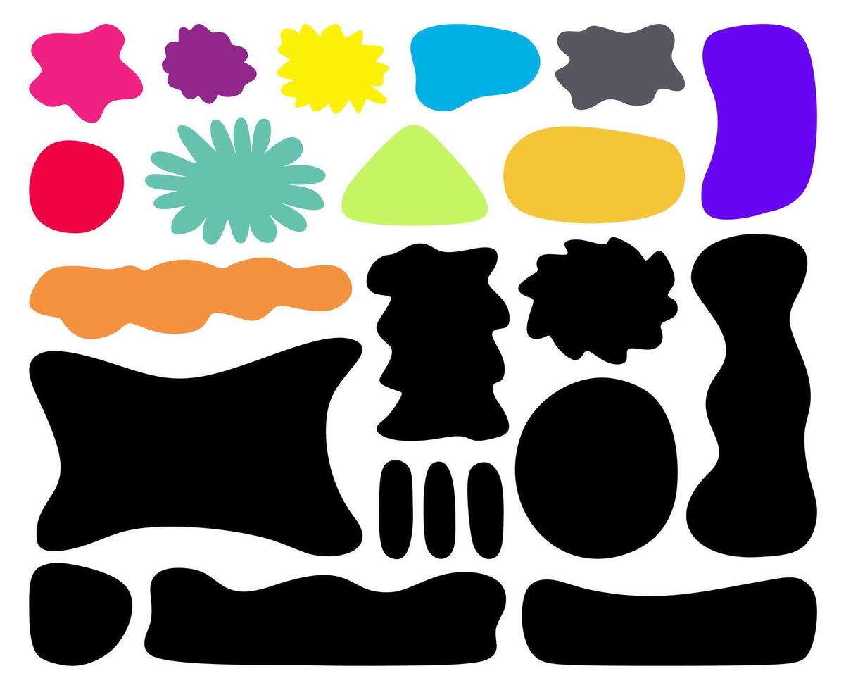 Abstract cloud and flower shapes sticker pack. Groovy funky flower, bubble, star, loop, waves in trendy cartoon style. Illustration with wavy elements vector