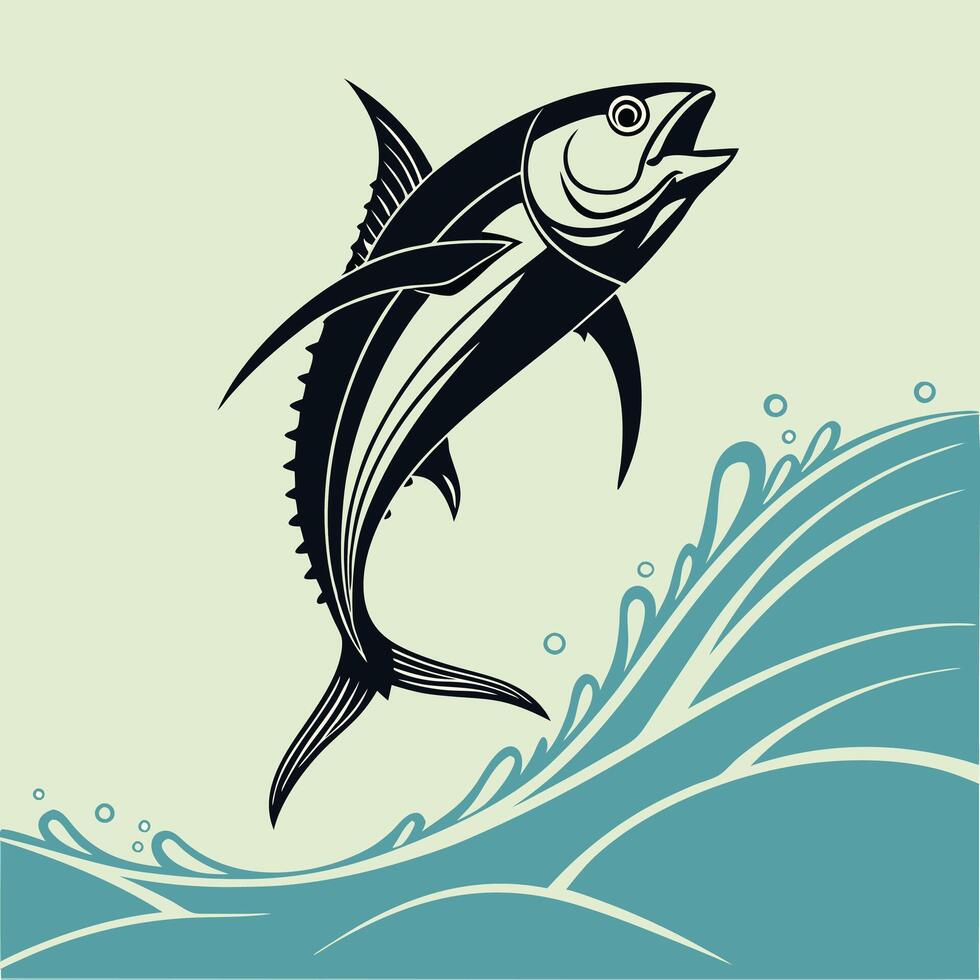 a tuna jumping out of the water on a wave vector