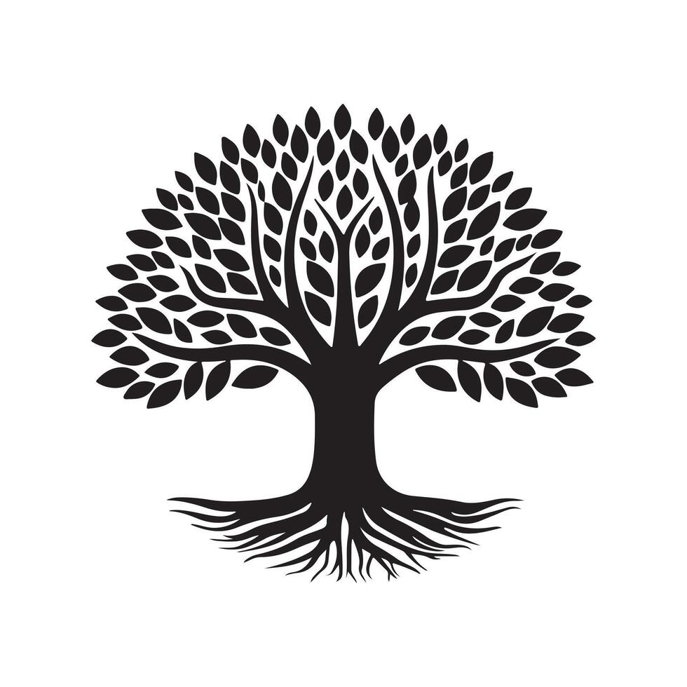 Elegant Black and White Tree of Life Silhouette vector
