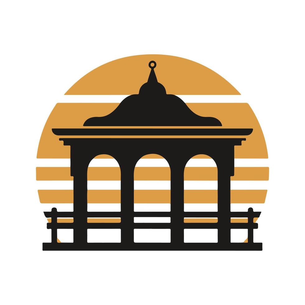 Silhouette of a Gazebo at Sunset vector