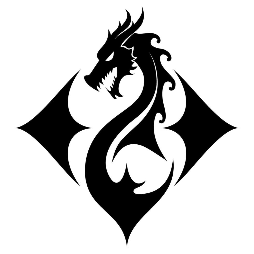 Black and white Dragon logo silhouette. vector