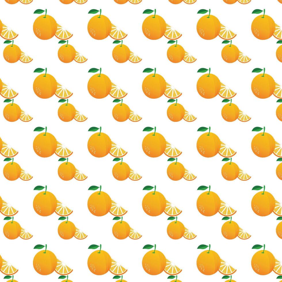 Pattern with fresh oranges on white background. vector