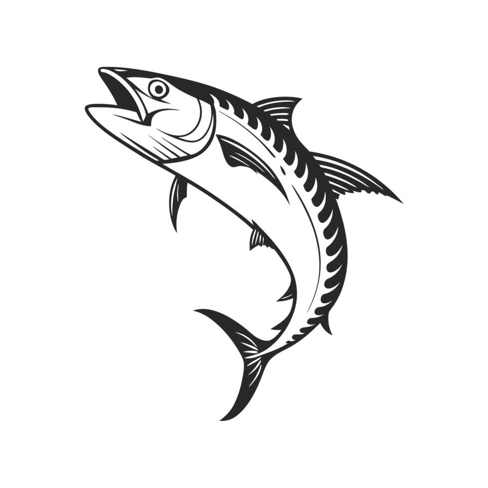 a black and white illustration of a king mackerel fish jumping vector