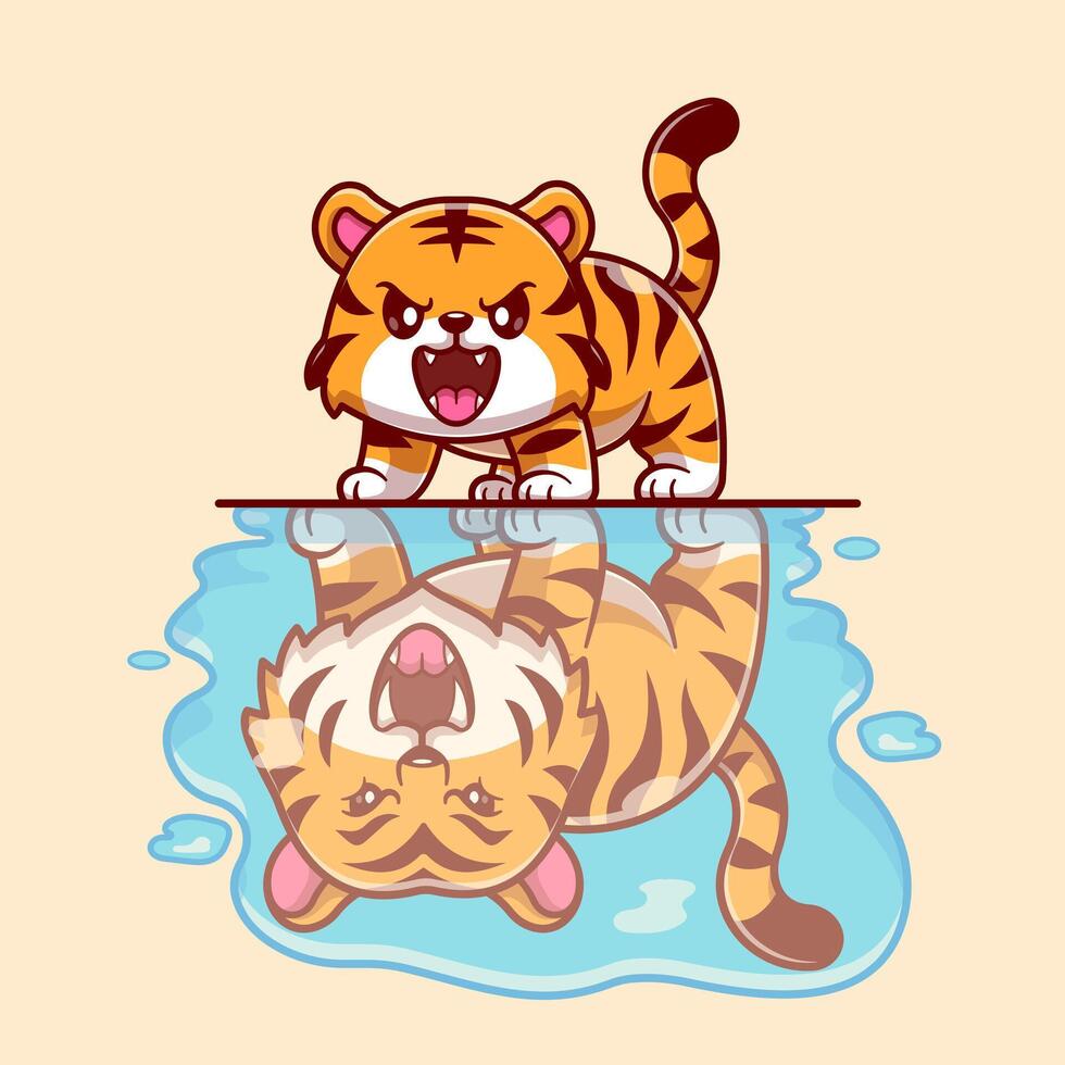 Cute Baby Tiger And Big Tiger Cartoon vector