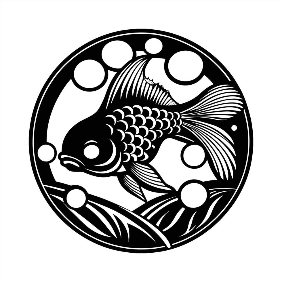 Ornamental fish with twisted fins in black vector