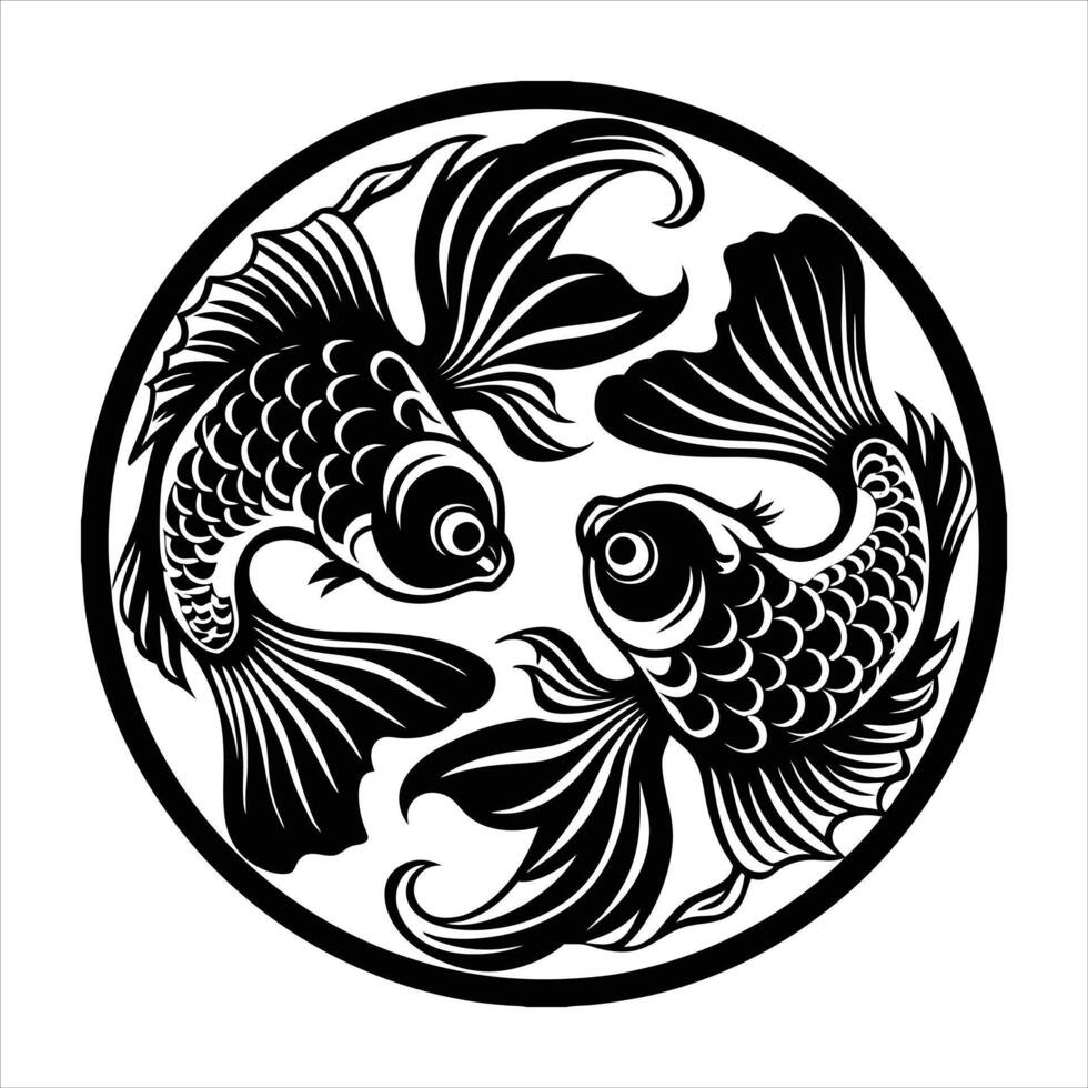 Betta Fish Ornamental Decorative Black and White . vector
