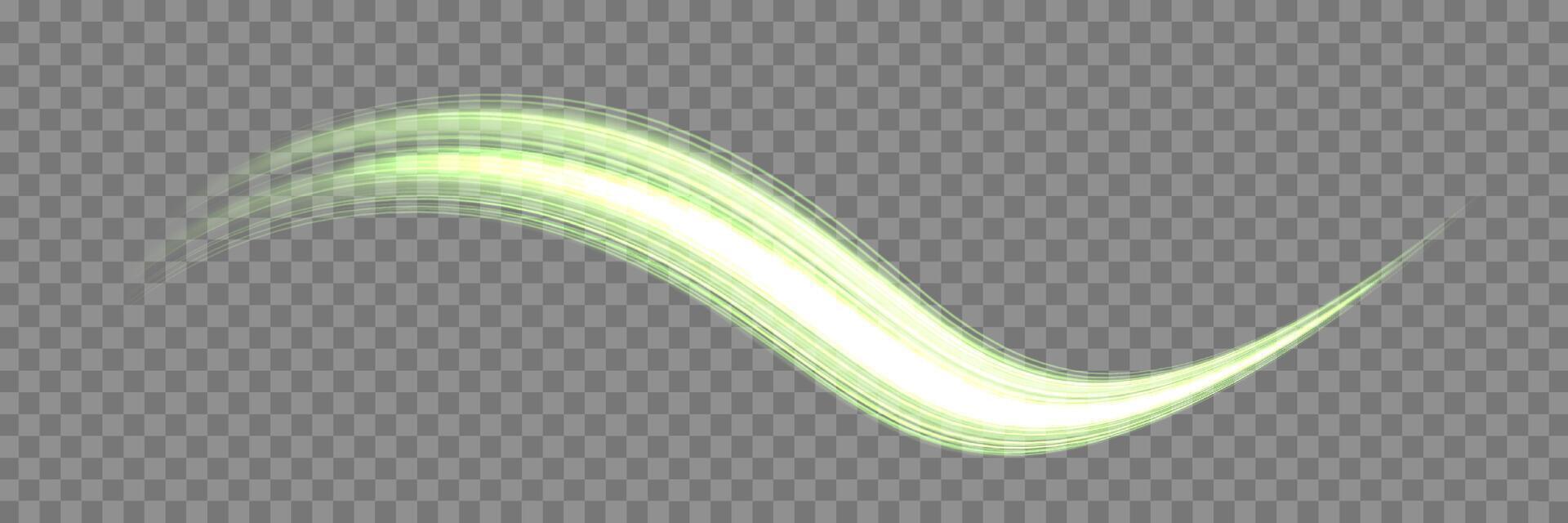 Glowing green lines. Neon realistic energy speed light effect vector