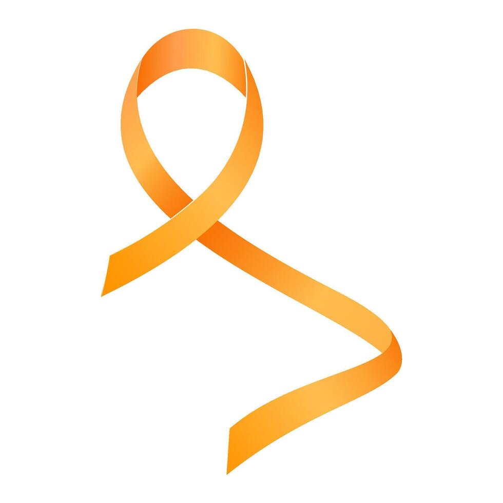 Orange ribbon awareness Kidney Cancer, Leukemia, Limb Difference, Multiple Sclerosis, Skin Cancer. Isolated on white background. vector