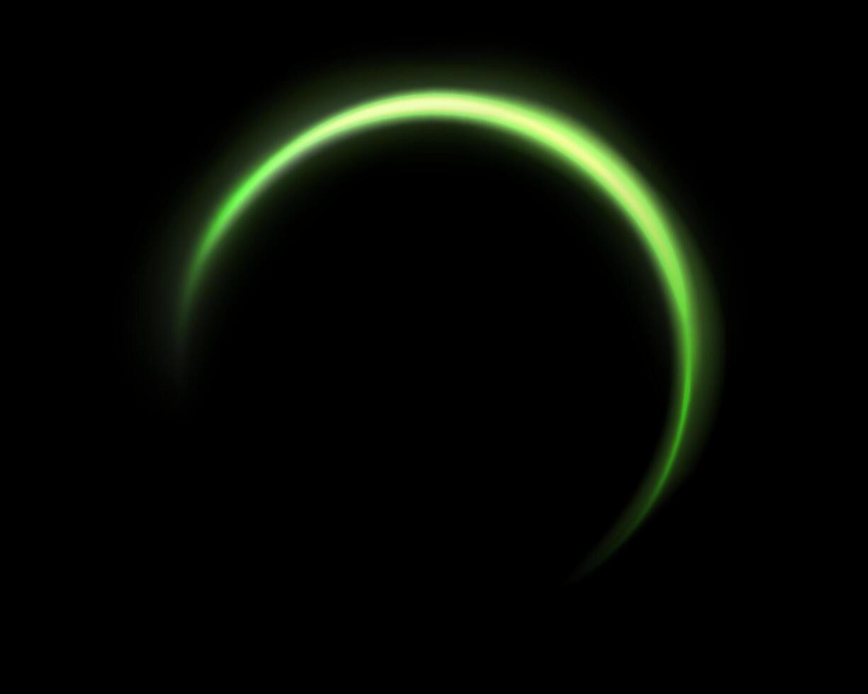 Green magic ring with glowing. Neon realistic energy flare halo ring. Abstract light effect on a black background vector