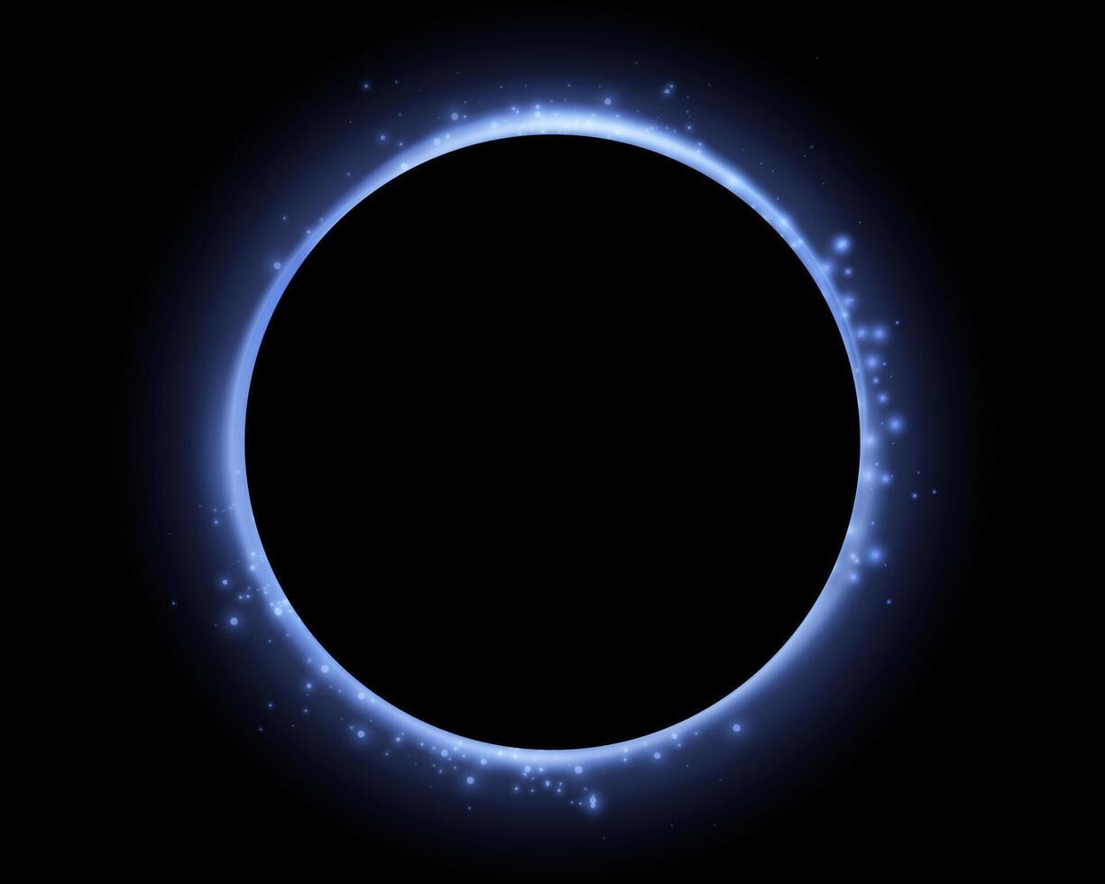 Blue magic ring with glowing. Neon energy flare halo ring. Abstract light effect on a black background vector