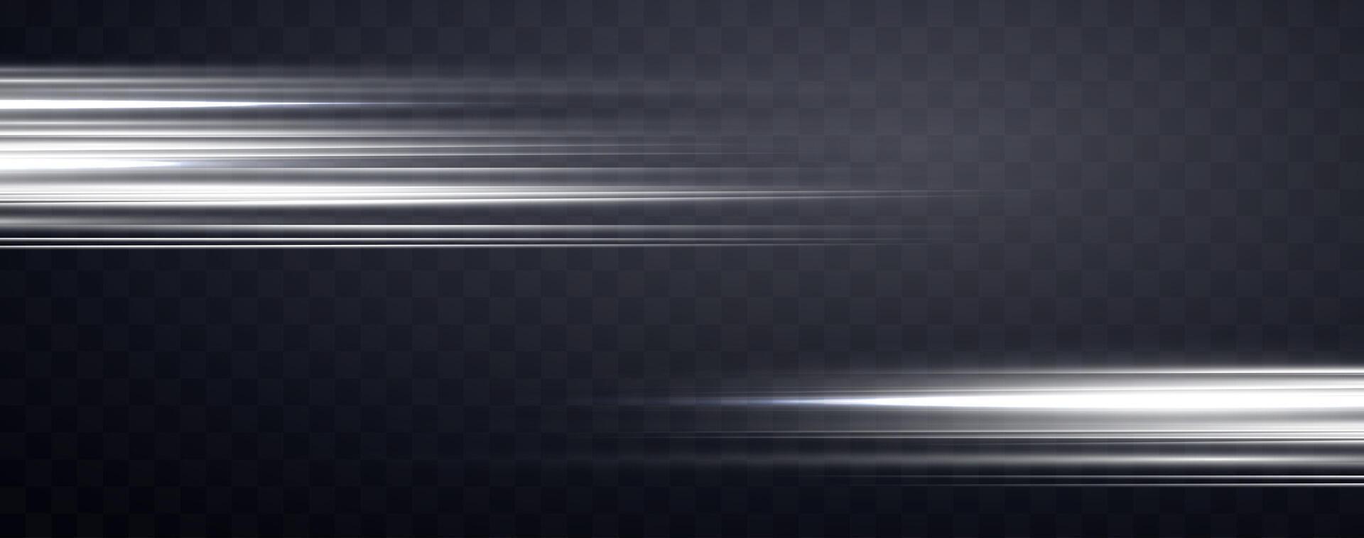White speed rays, light neon flow, zoom in motion effect, silver glow speed lines, colorful light trails, stripes. Abstract background vector