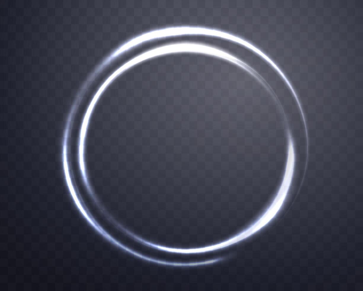 Silver magic ring with glowing. Neon realistic energy halo ring vector