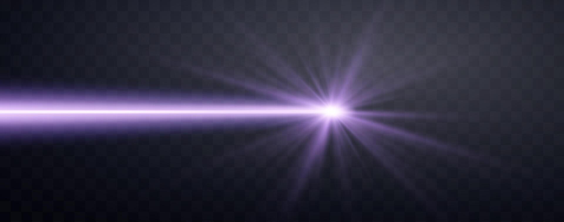 Purple horizontal laser beam. Neon line, presentation pointer. Purple glow flare light effect illustration vector