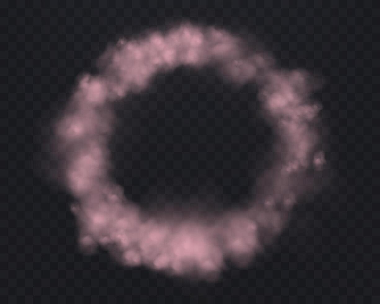 Realistic pink smoke circle or haze. Magic fog, vapor illustration. vector