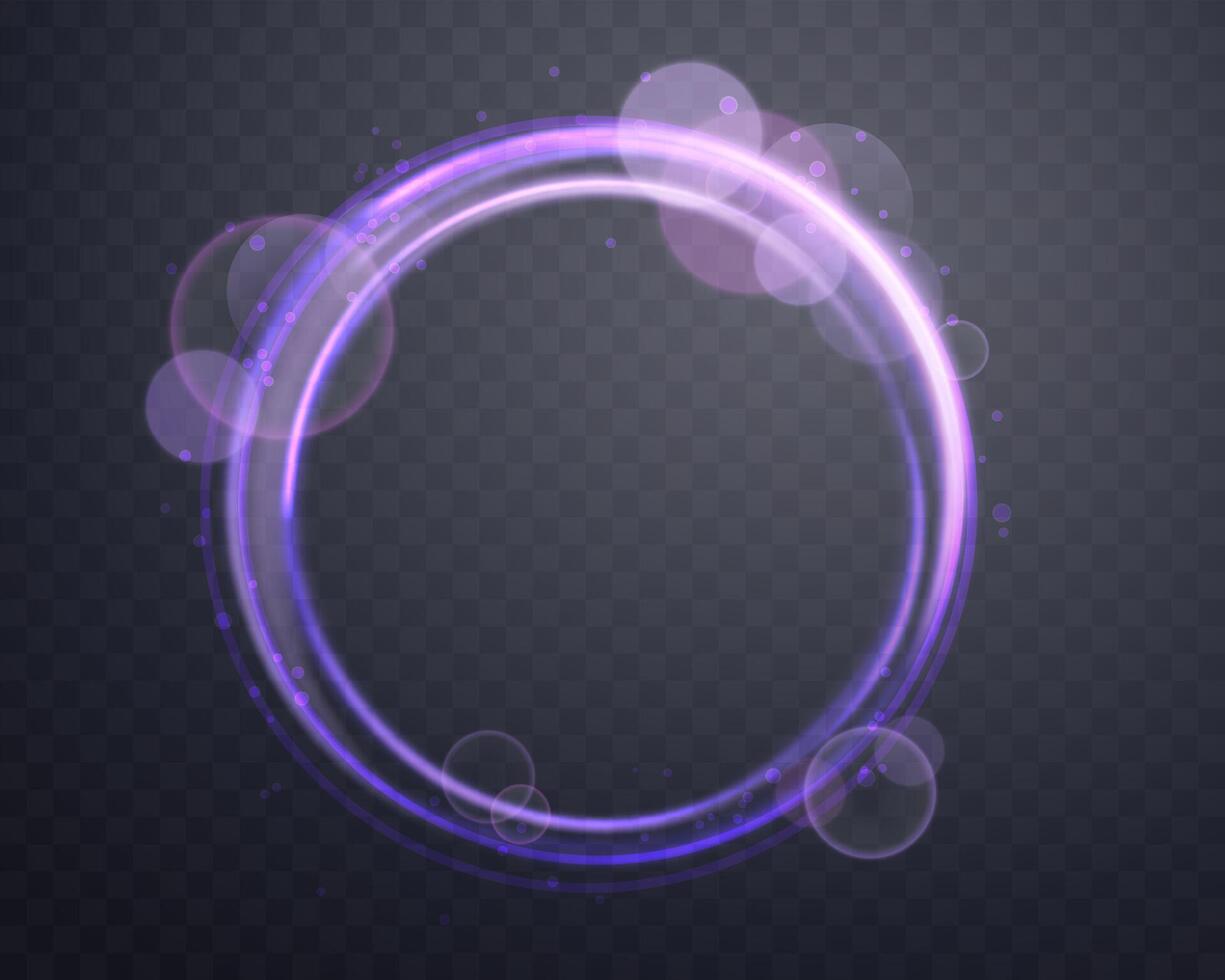 Glowing purple magic ring. Neon realistic energy flare halo ring light effect vector