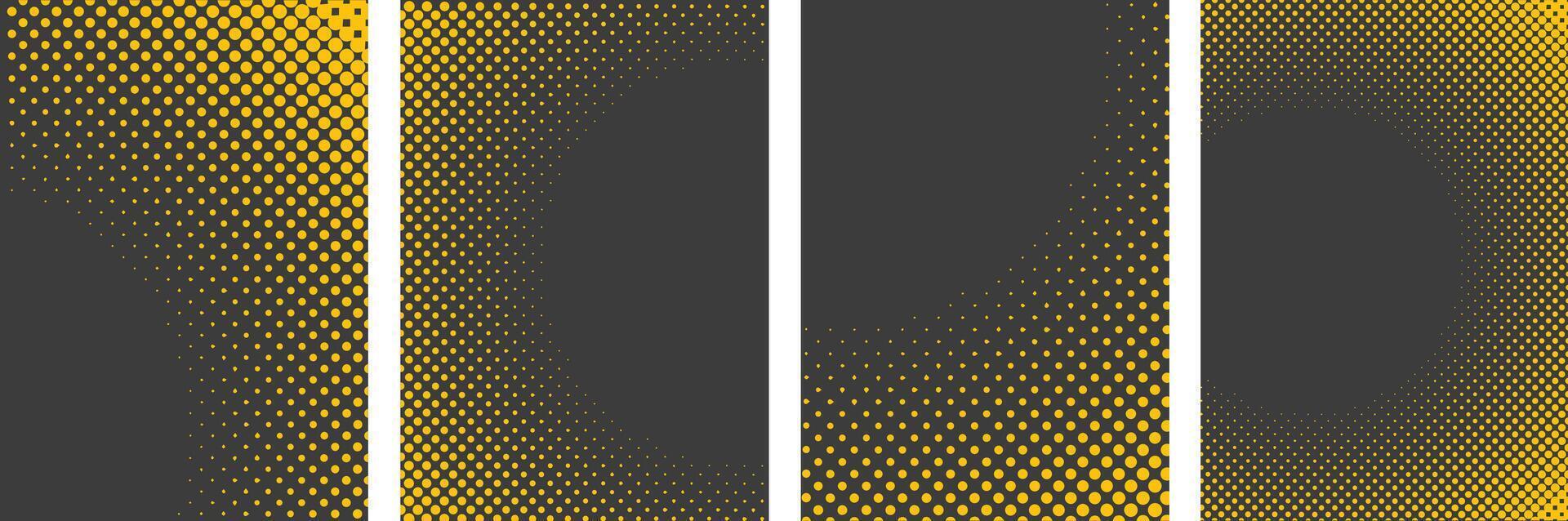 Set of Yellow halftone art black background textured Brochure cover template design vector