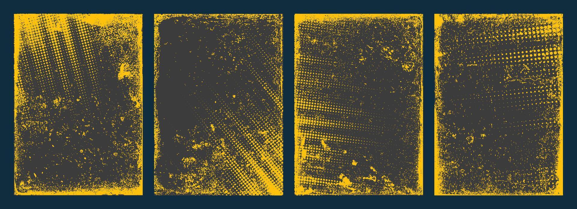 Yellow Grunge and halftone art on black background textured Brochure cover template design vector