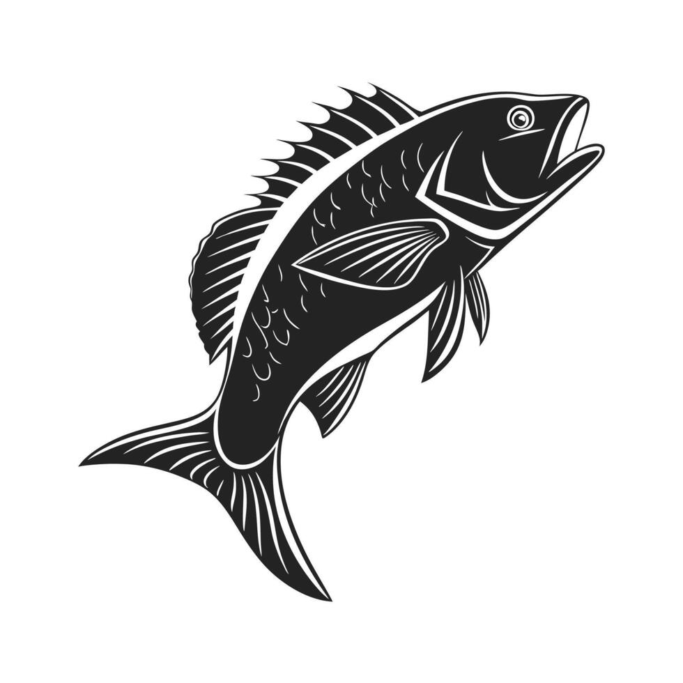 a black and white illustration of a fish vector