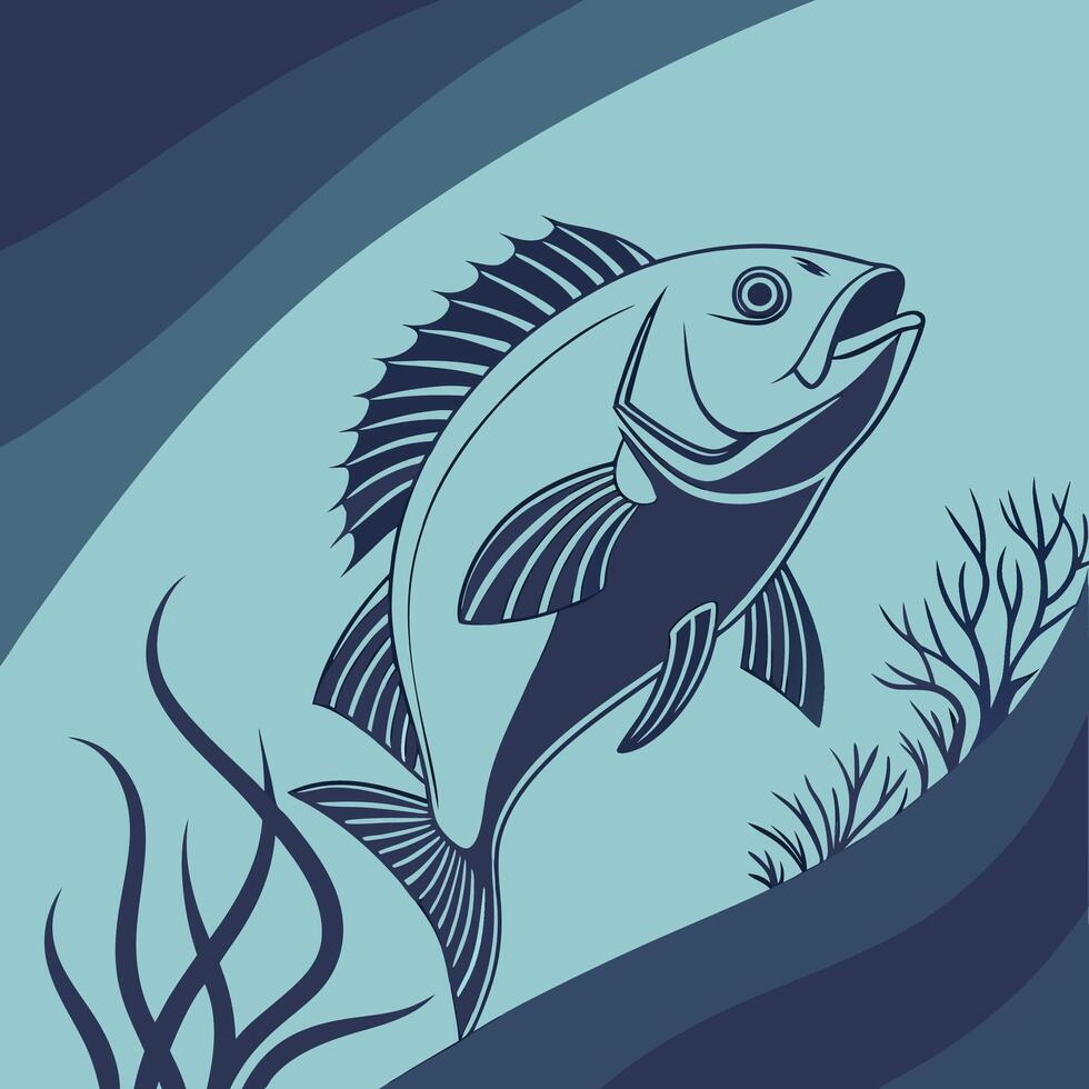 fish swimming in the ocean with plants and seaweed vector