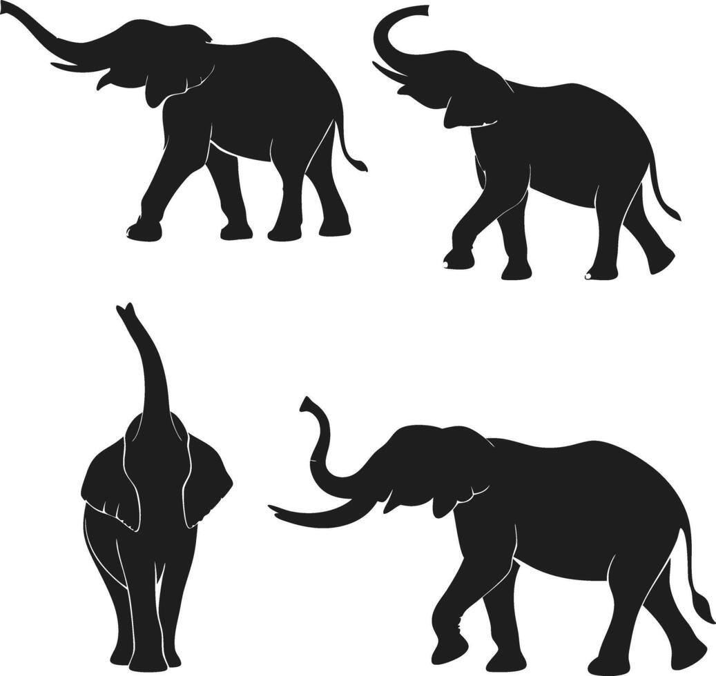 African Elephants Family silhouettes safari in hot day vector