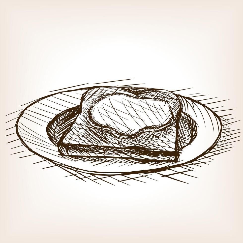 Toast with honey sketch style illustration. Old engraving imitation. Wheat hand drawn sketch imitation vector