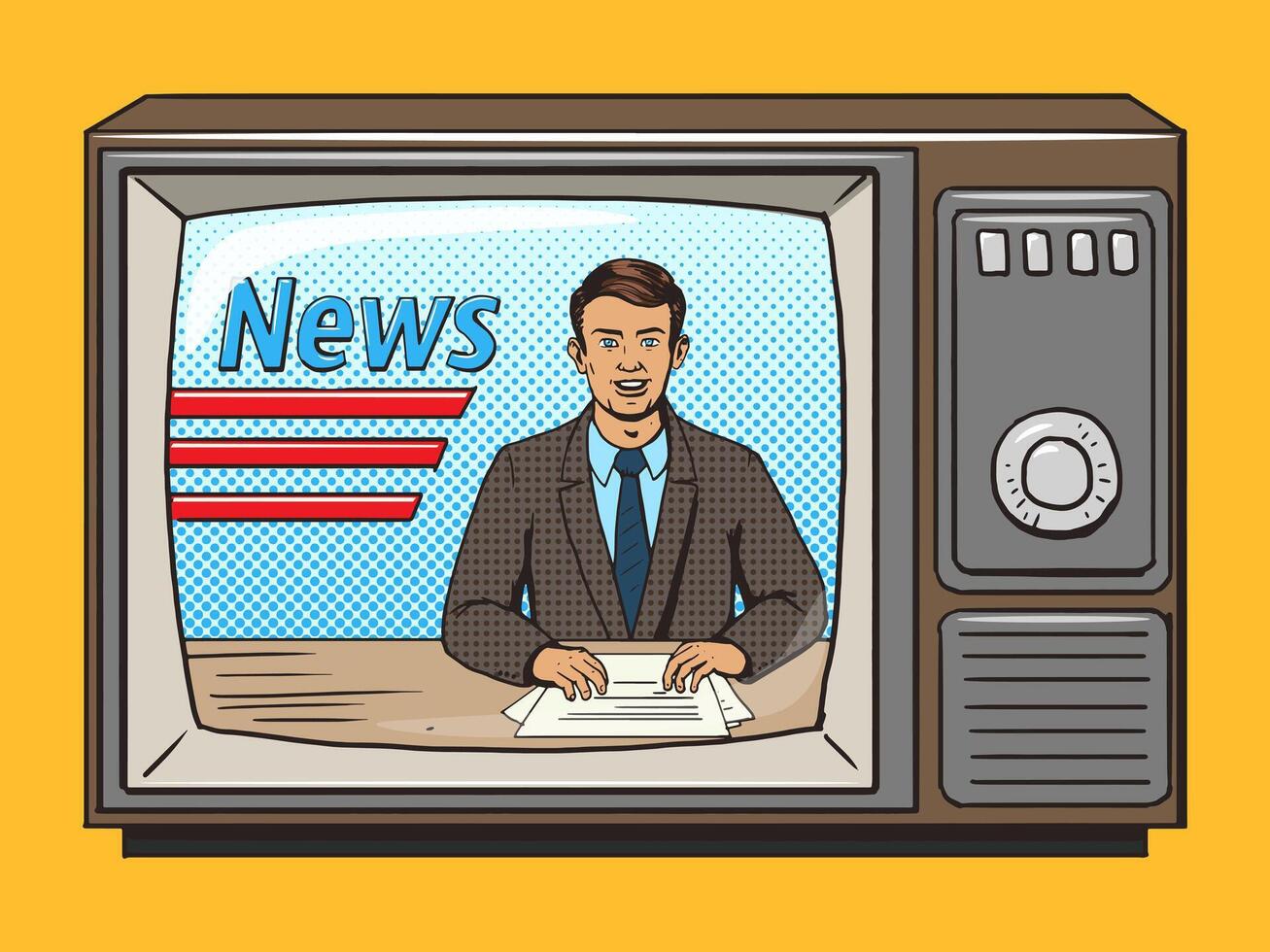 News presenter on tv pop art style illustration. Comic book style imitation. Vintage retro style. Conceptual illustration vector