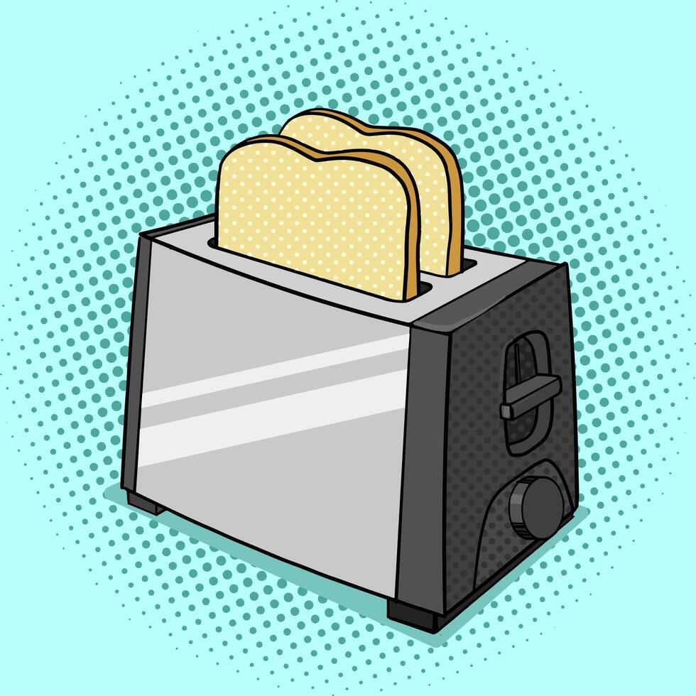 Toaster with toasts pop art style illustration. Toasted bread. Comic book style imitation. Vintage retro style. Conceptual illustration vector