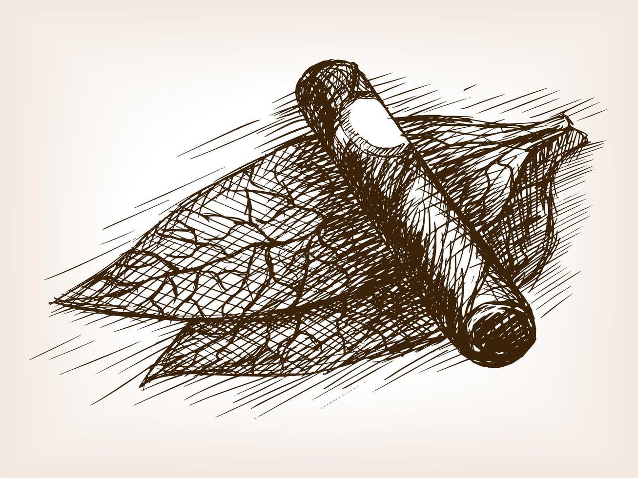 Tobacco leaves and cigar sketch style illustration. Old engraving imitation. Tobacco leaves and cigar hand drawn sketch imitation vector