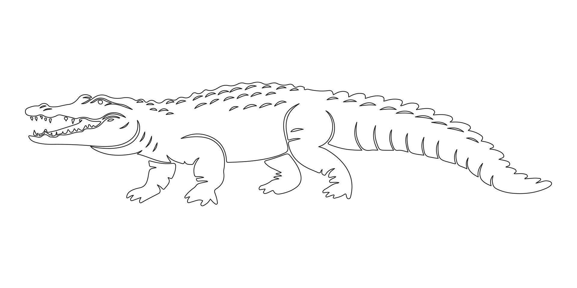 A detailed crocodile silhouette in a dynamic pose, exuding strength and primal energy against a pristine white backdrop. vector