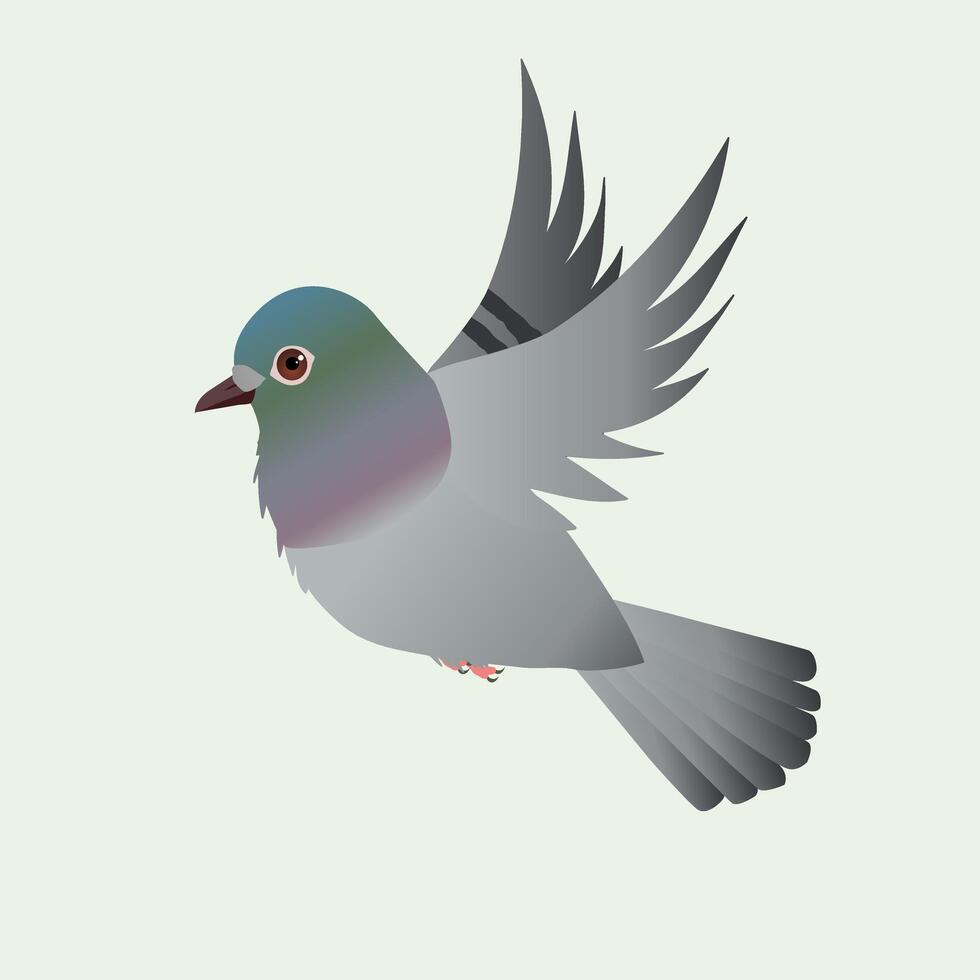 A flying homing pigeon illustration on a light green background vector
