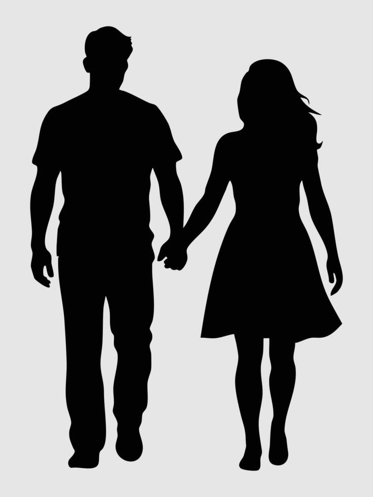 Silhouette of a Couple Holding Hands illustration vector