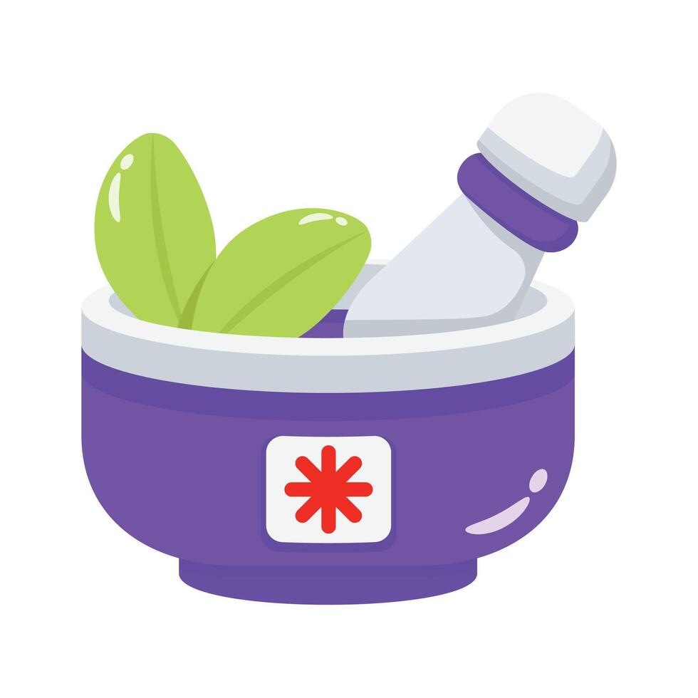 Traditional medical tool with herbs for preparing natural remedies. vector