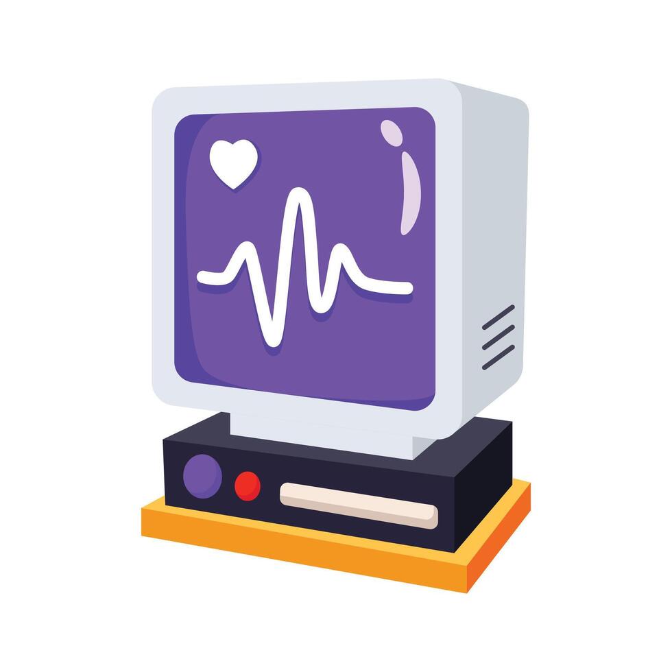 An ECG machine displaying heart rate for medical diagnostics, vector