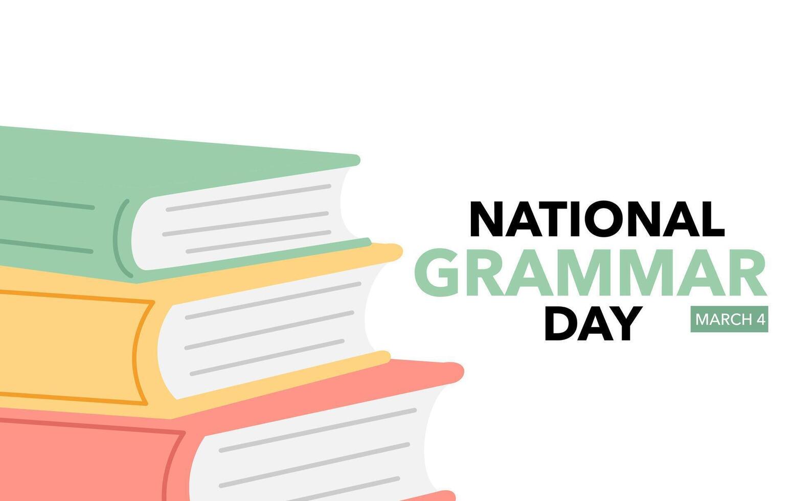 National grammar day banner with stack of books. March 4. vector