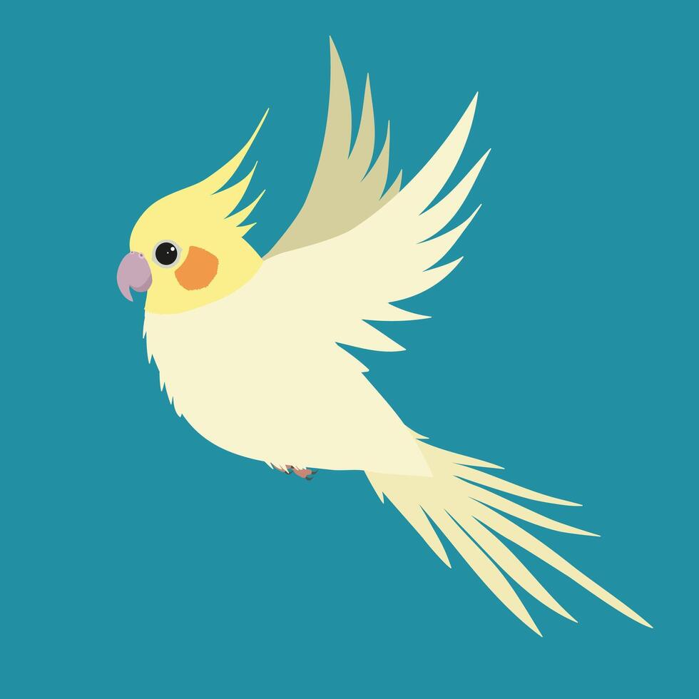 An illustration of a yellow cockatiel in flight vector