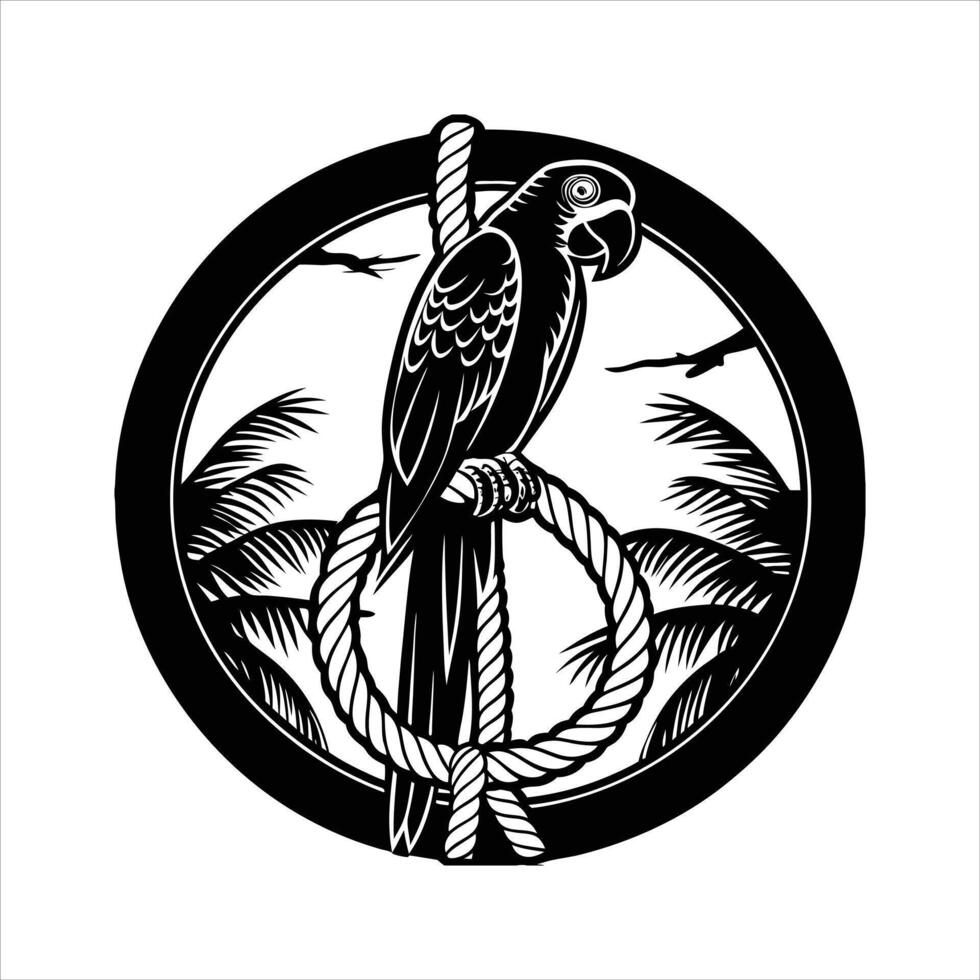 A parrot perched on a thin wire wings balanced for stability silhouette black vector