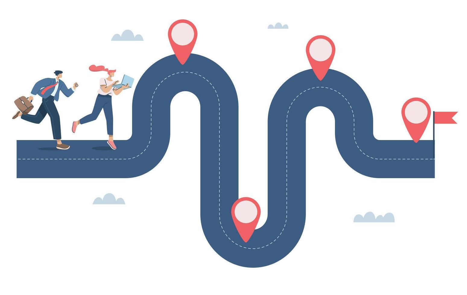 Business team running work on project timeline, Roadmap, Project planning, Progress in business, Key route map with action plans, Timeline to success, Operational Procedure Report. design. vector