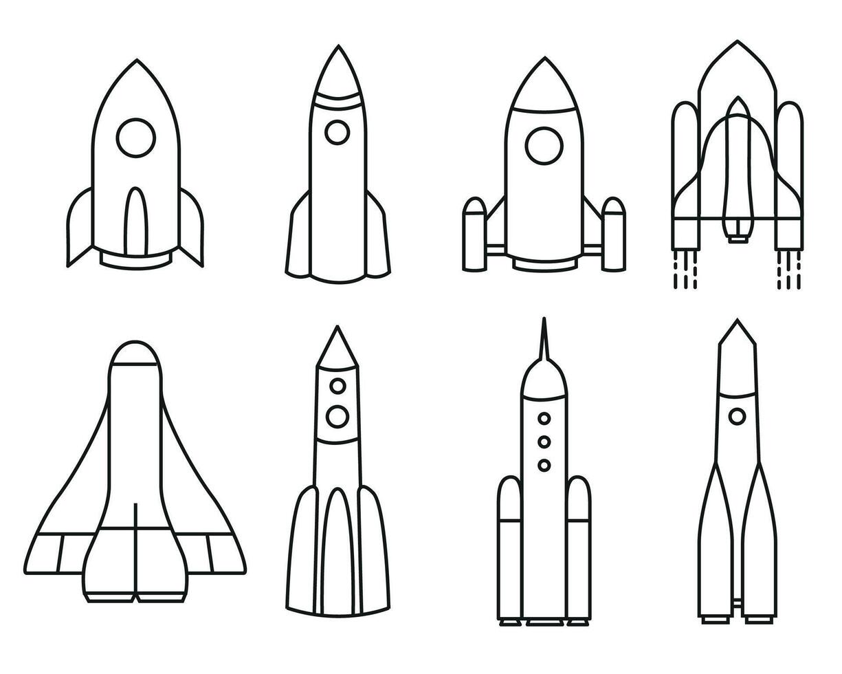 Set of icons of starships, rockets, spaceships vector