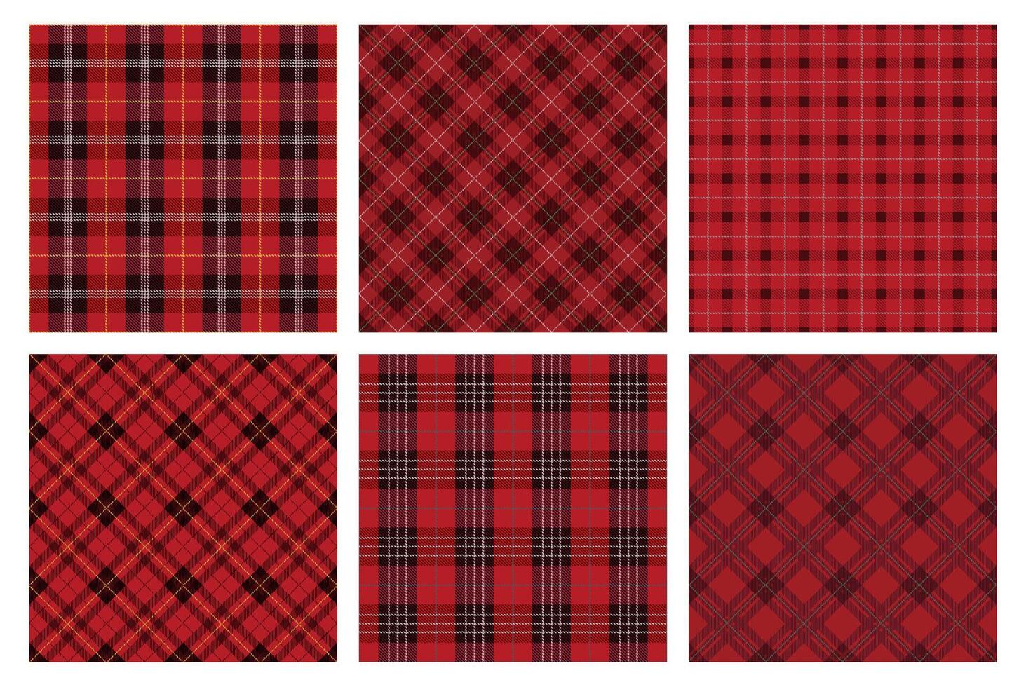 Horizontally And Vertically Repeatable Seamless Red Tartan Plaid Set. vector