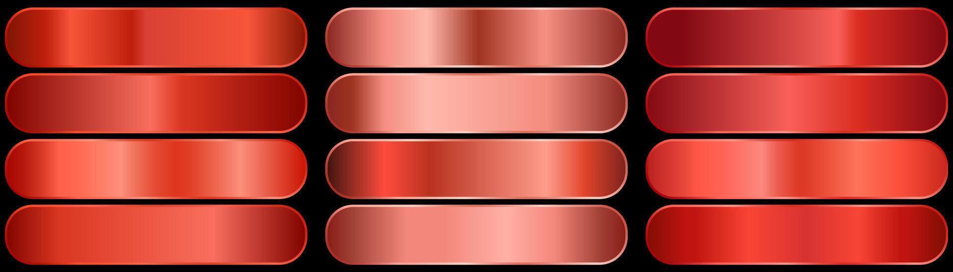 A set with red gradients on a black background. A palette of colors for the design, a collection of high-quality ingredients. Metallic texture, shiny background. vector