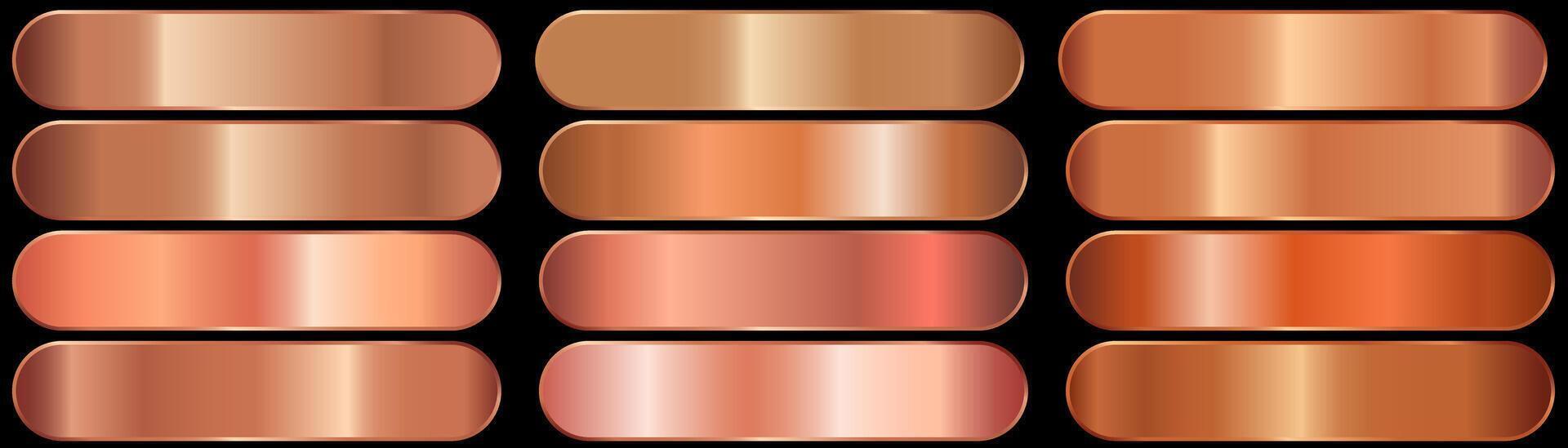 Set of bronze metallic gradients. Bronze gradients collection vector