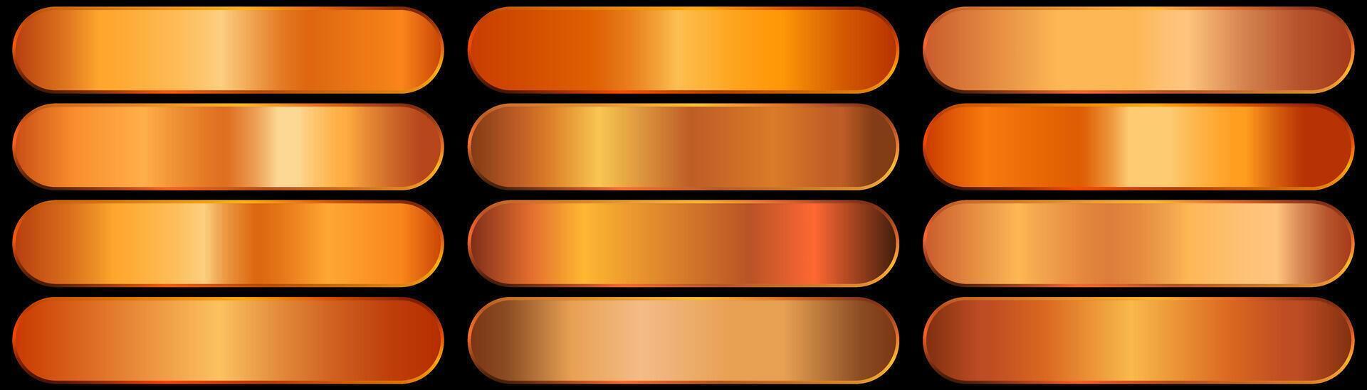 Flat set of orange gold metallic gradients collection. vector