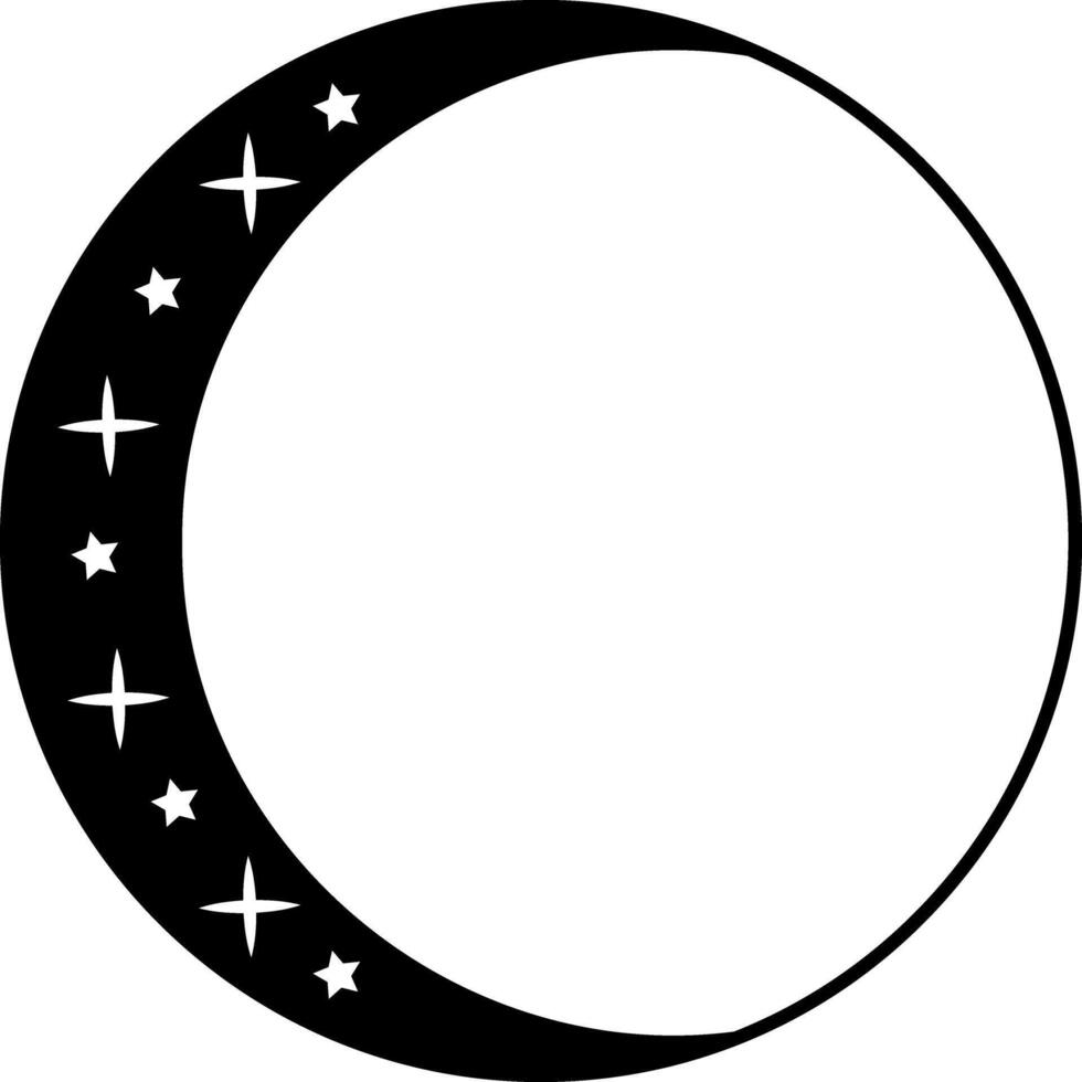 Elegant crescent moon frame with celestial stars, for astrology, mysticism, cosmic design, tarot, horoscope, branding, invitations, celestial aesthetics, spiritual projects. illustration vector