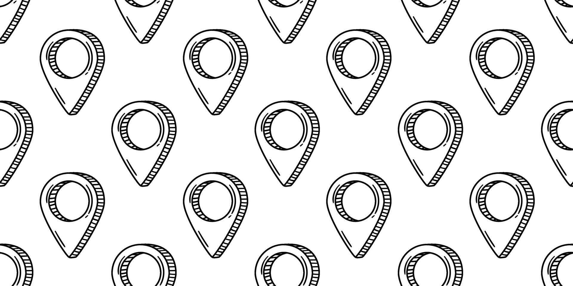 A seamless pattern featuring hand-drawn doodle-style location pins arranged on a white background. Ideal for design projects, maps, travel themes, and creative applications. vector