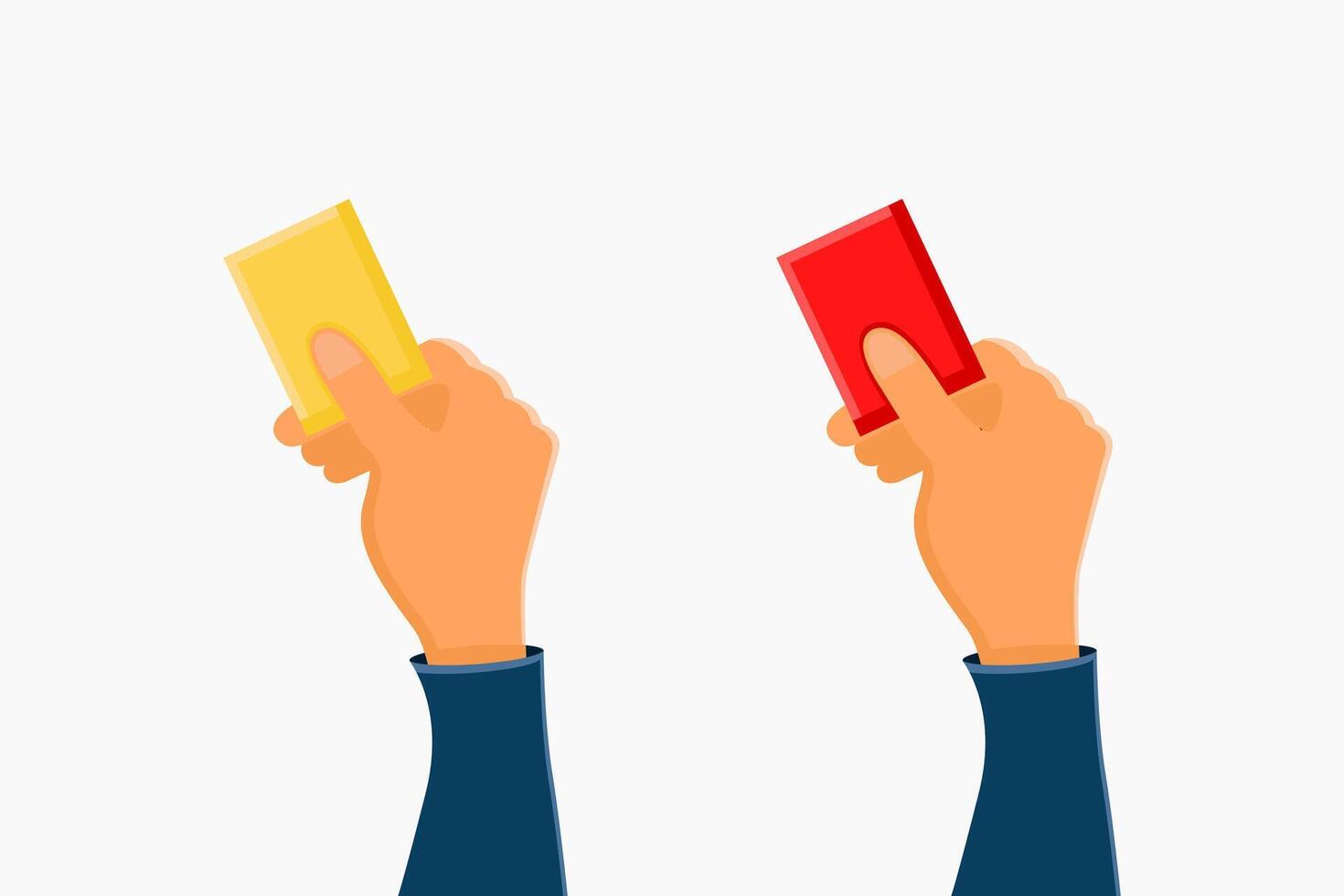 Hand holding red card and yellow card for football match. Sport match themed illustration, designed in simple flat cartoon style isolated on white background. vector