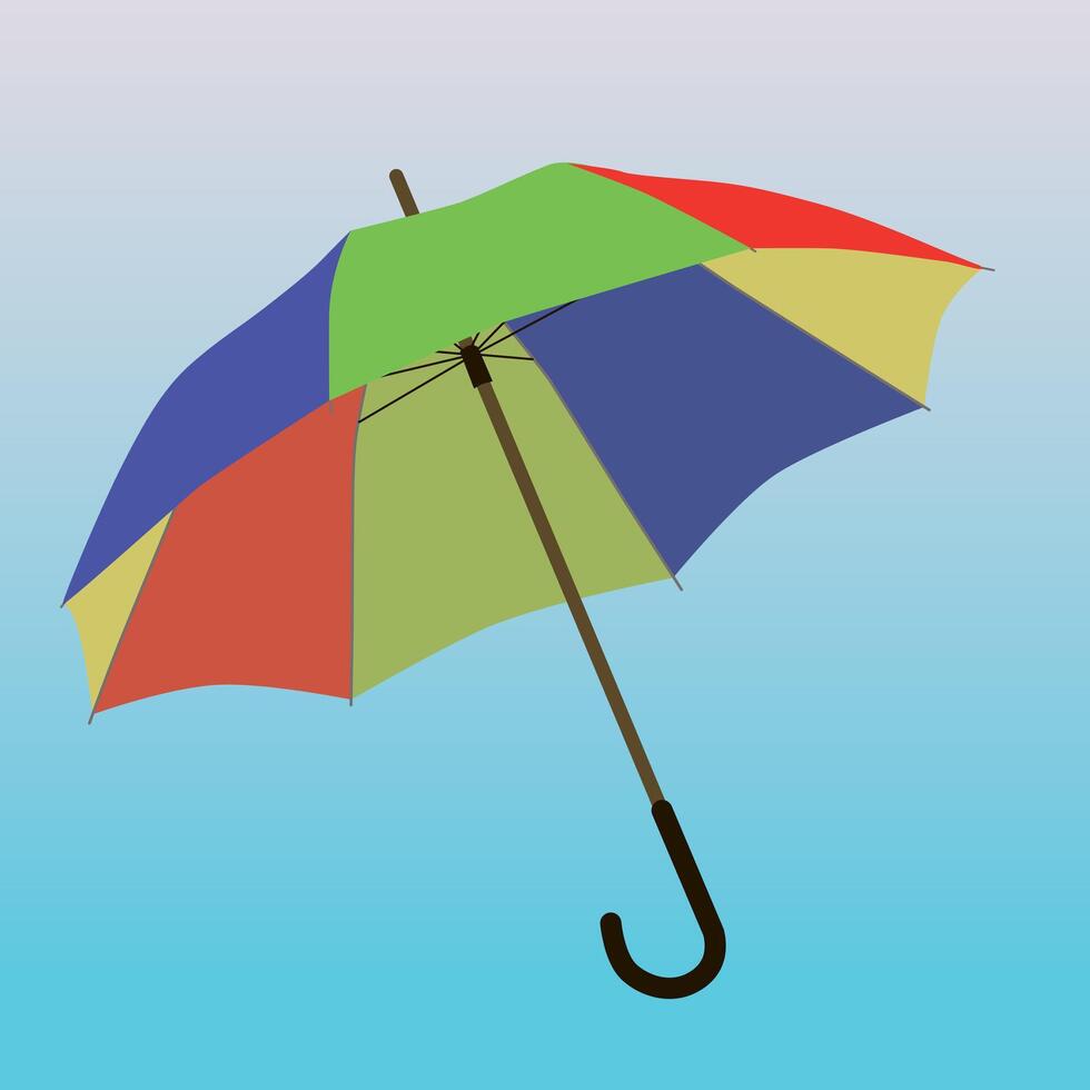 An illustration of a colorful umbrella. The colors are red, blue yellow and green. vector