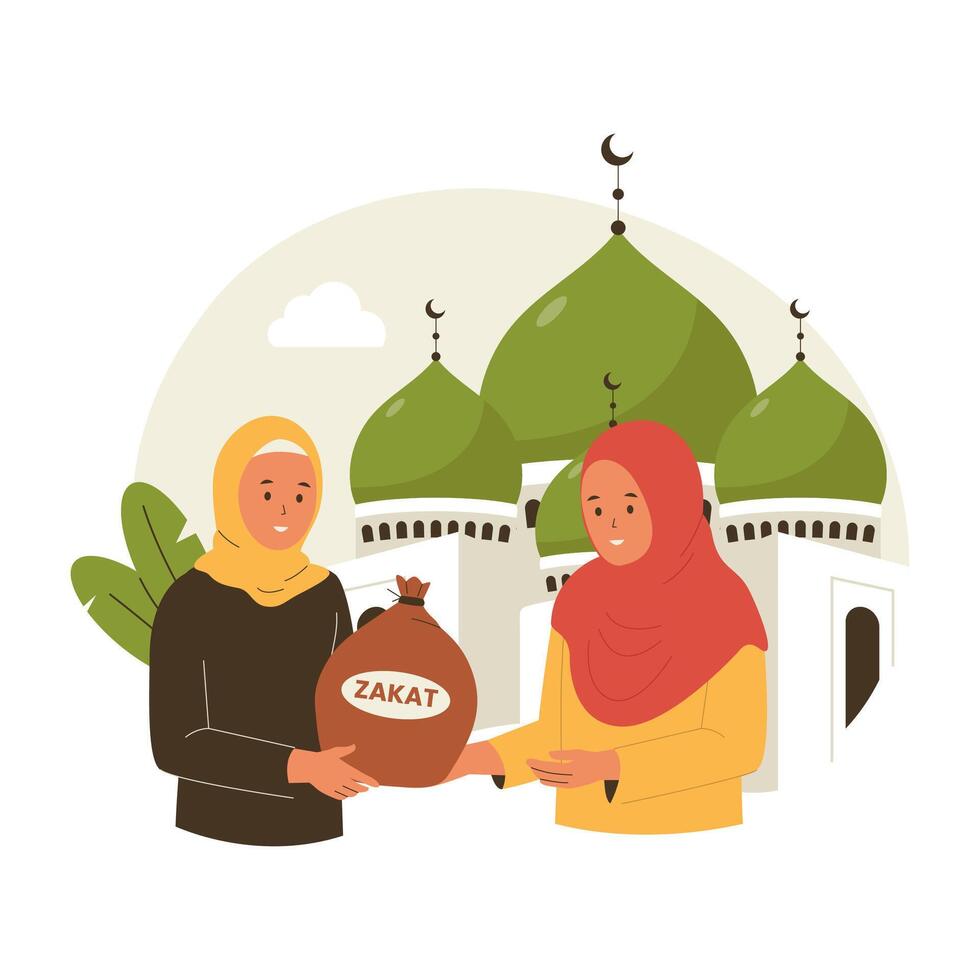 Illustration of a woman is giving zakat vector
