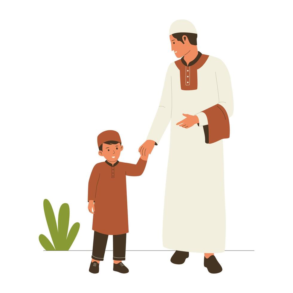 Illustration of a muslim father with his son vector