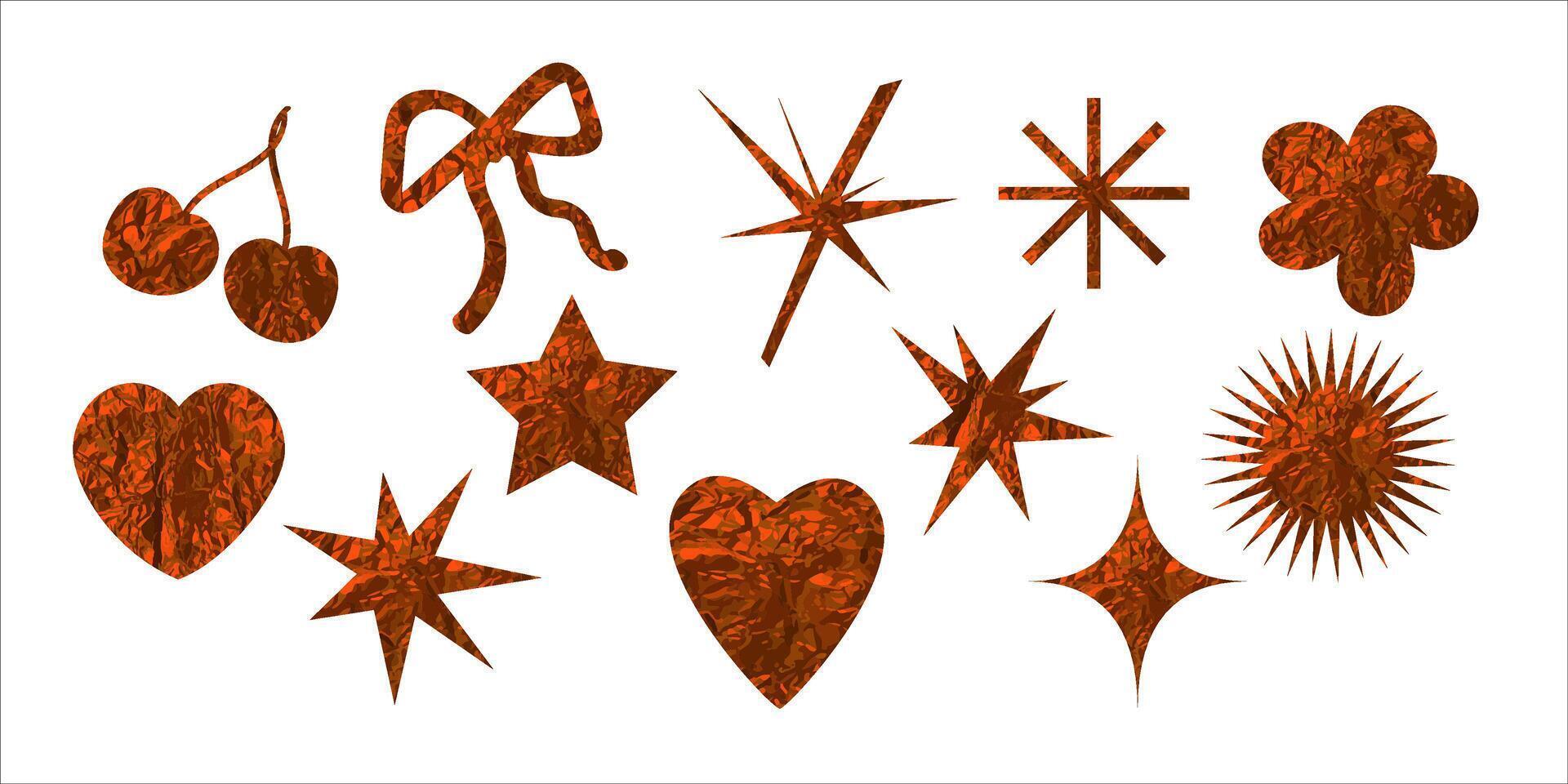 Designer cut out elements for Valentine's Day or holiday. Shiny stickers foil or crumpled paper texture. illustration for your design. vector